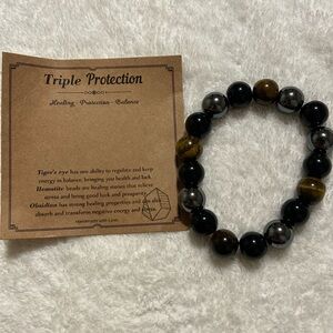 Tigerseye hematite obsidian beaded bracelet